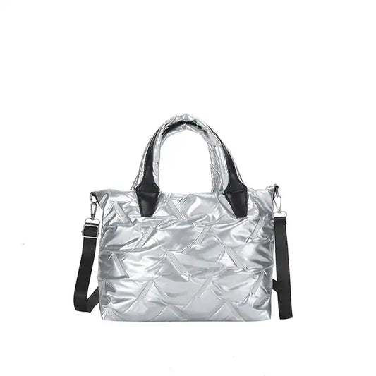 Puffer Tote Bag-Silver