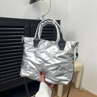 Puffer Tote Bag-Silver