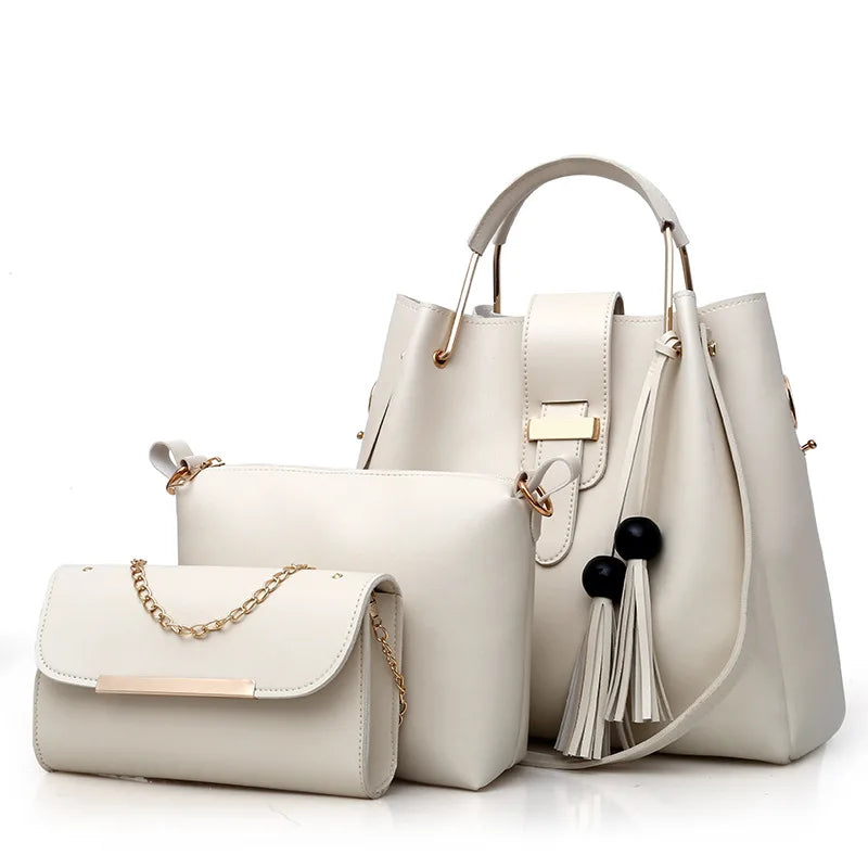 White Tassel Handbag Set