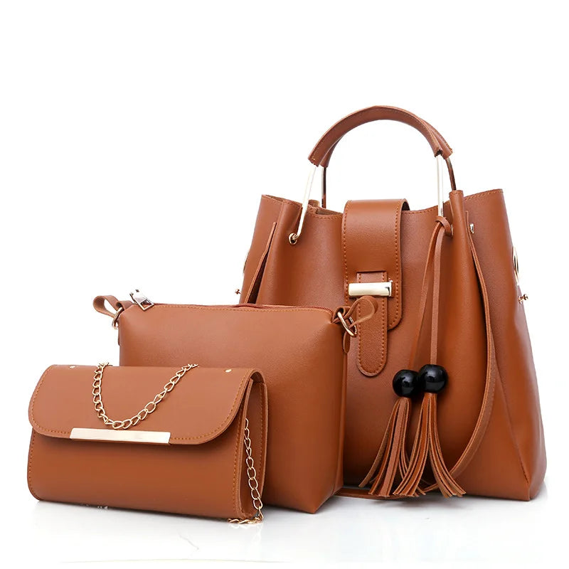 Brown Tassel Handbag Set